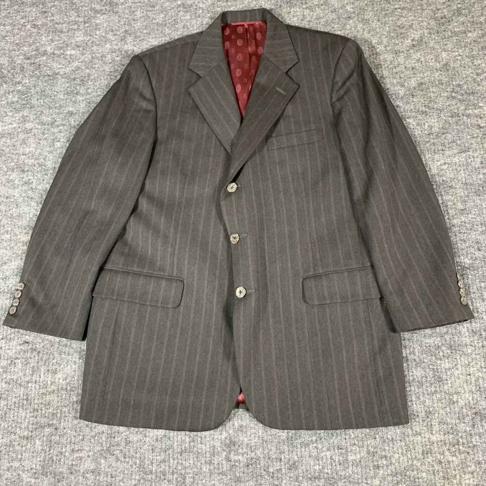 Tom James Innocenti Blazer Mens 42 Gray Striped Lined Hand Tailored Sports‎ Coat